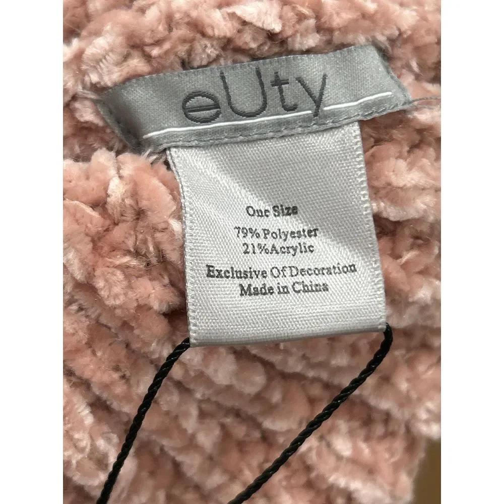 eUty Pink Fuzzy Cable‎ Knit Beanie One Size